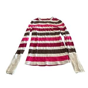 Y2K Arizona Jean Company Striped Long Sleeve Tee - Pink, Brown, White